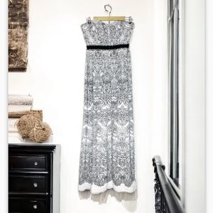 BCBGMax Azria Black and White Amber Chiffon Strapless Corset Gown